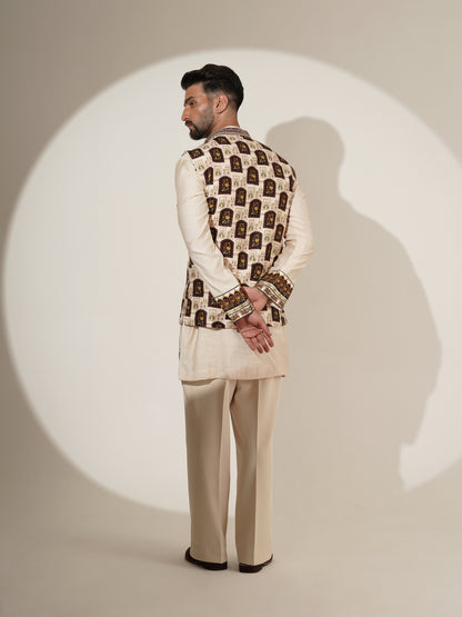 Ivory Printed Kurta Set with Statement Jacket