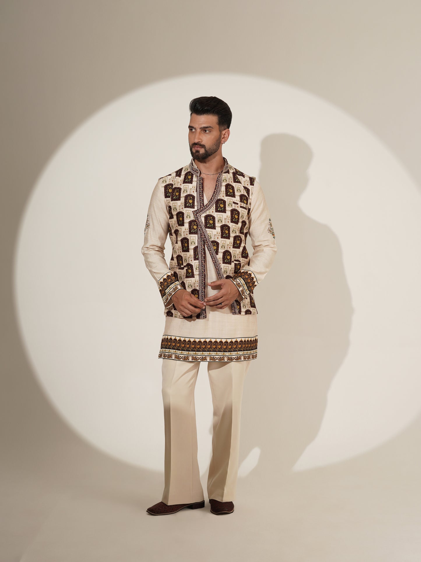 Ivory Printed Kurta Set with Statement Jacket