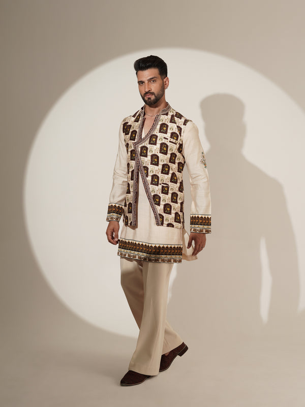Ivory Printed Kurta Set with Statement Jacket