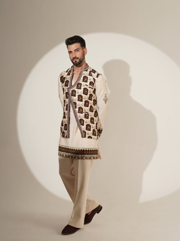 Ivory Printed Kurta Set with Statement Jacket