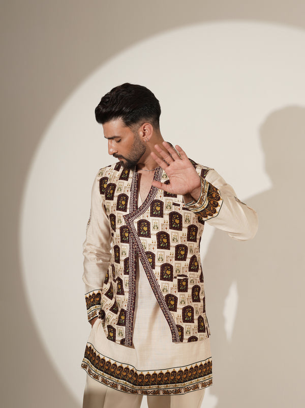 Ivory Printed Kurta Set with Statement Jacket